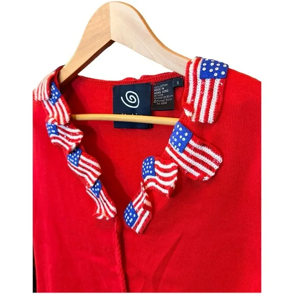 🇺🇸 Vintage Patriotic Flag Cardigan ✨ Sequin Crochet Statement Sweater Size S - Picture 12 of 13